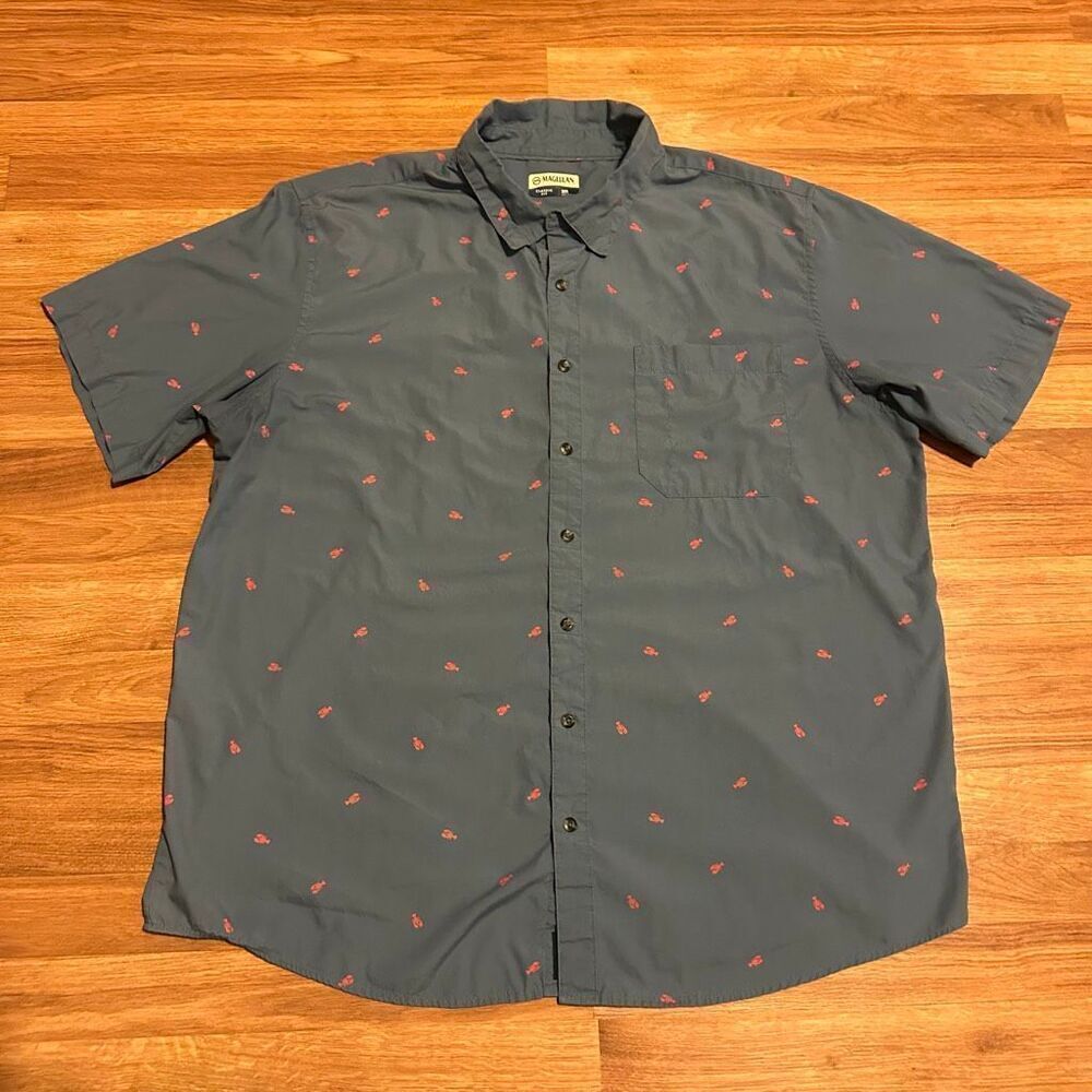 Magellan Outdoors Classic Fit Button Down Short Sleeve Shirt Blue | Men Size 2XL